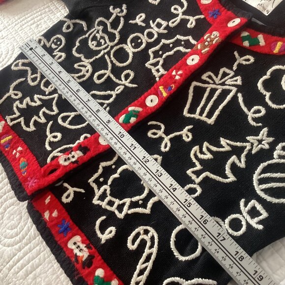 Vintage 90s Michael Simon Petite Size P Christmas Cardigan Sweater With Embroide - Picture 6 of 14